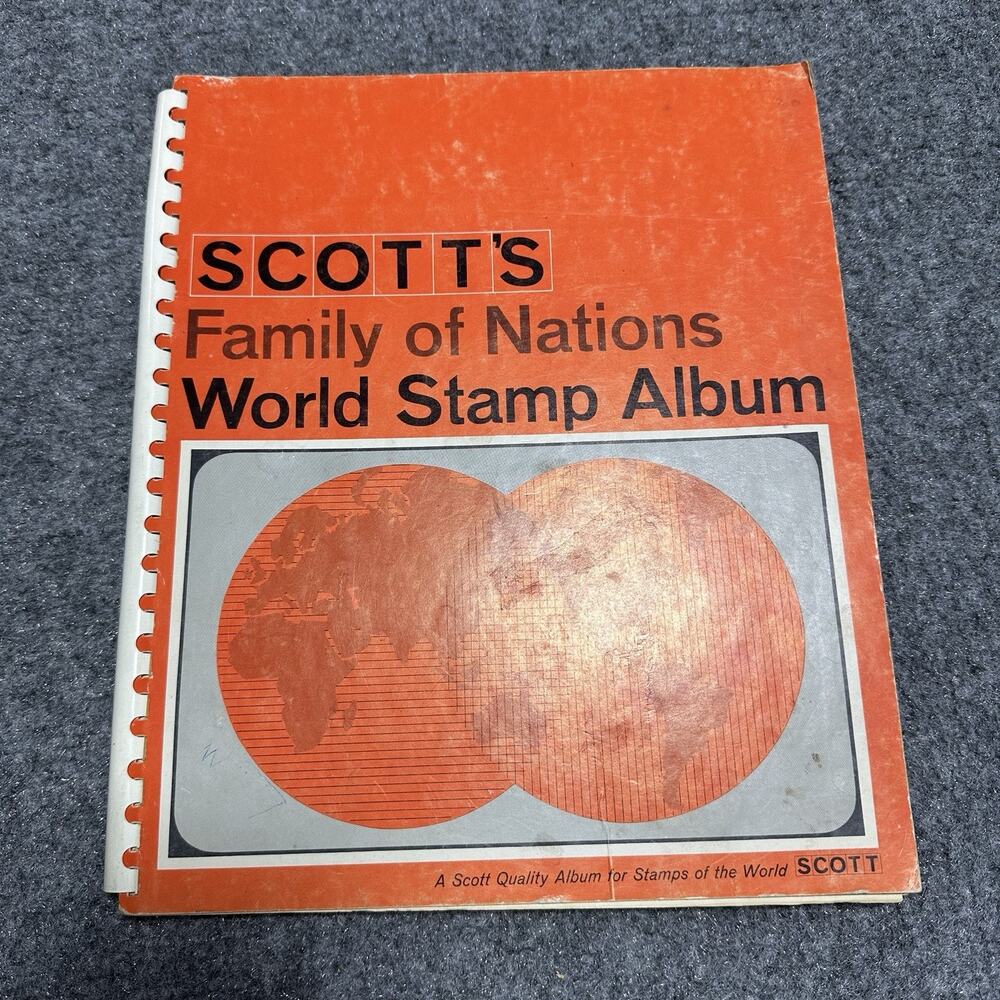 Vintage Scott's Family of Nations World Stamp Album W/ (82) Vtg Stamps Rare Book